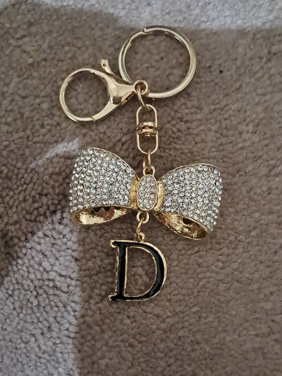 Accessories - Gold Crystal Bow Keychain with 'D' Charm